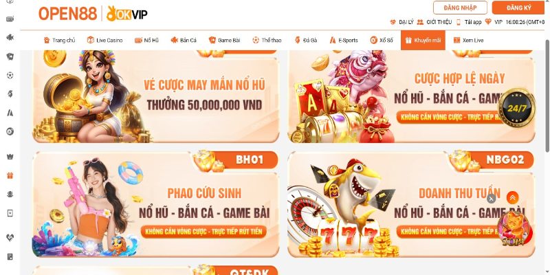 Sảnh nổ hũ tại OPEN88 có nhiều mã khuyến mãi hấp dẫn